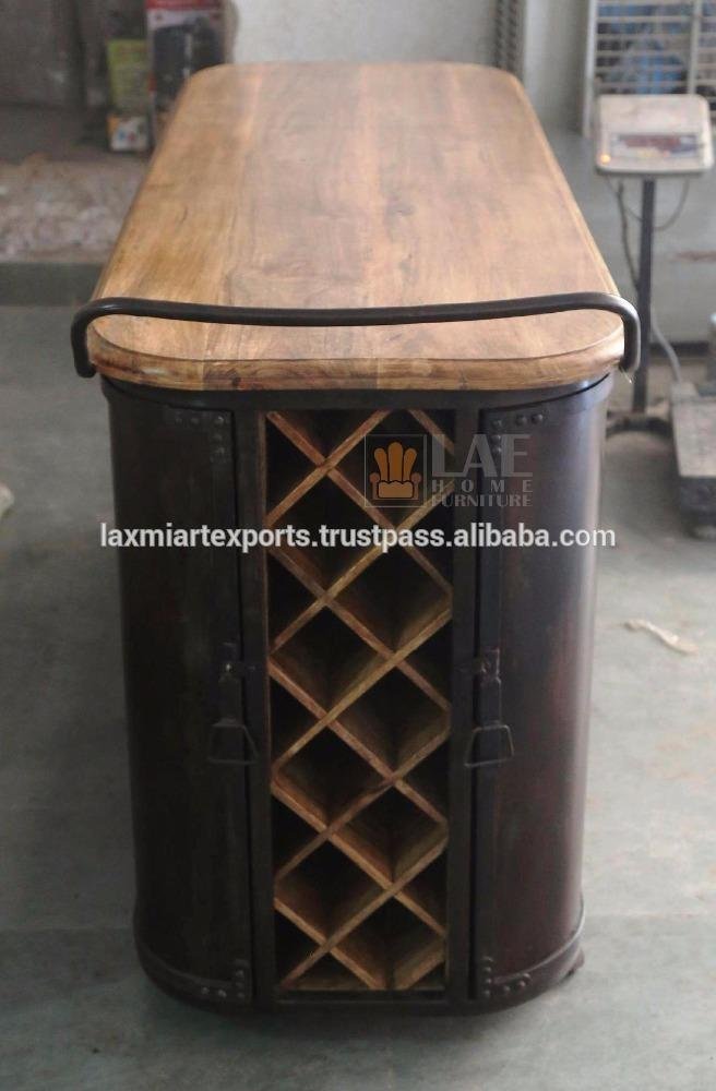 Industrial vintage Metal Wine Cabinet With Wheel Kitchen Cabinet 4