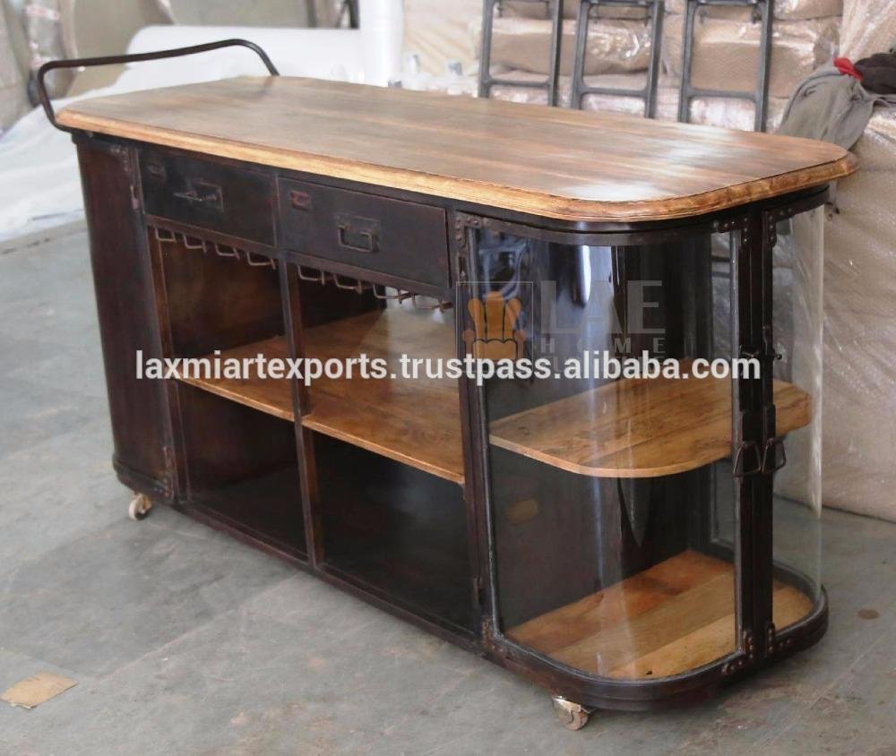 Industrial vintage Metal Wine Cabinet With Wheel Kitchen Cabinet 3