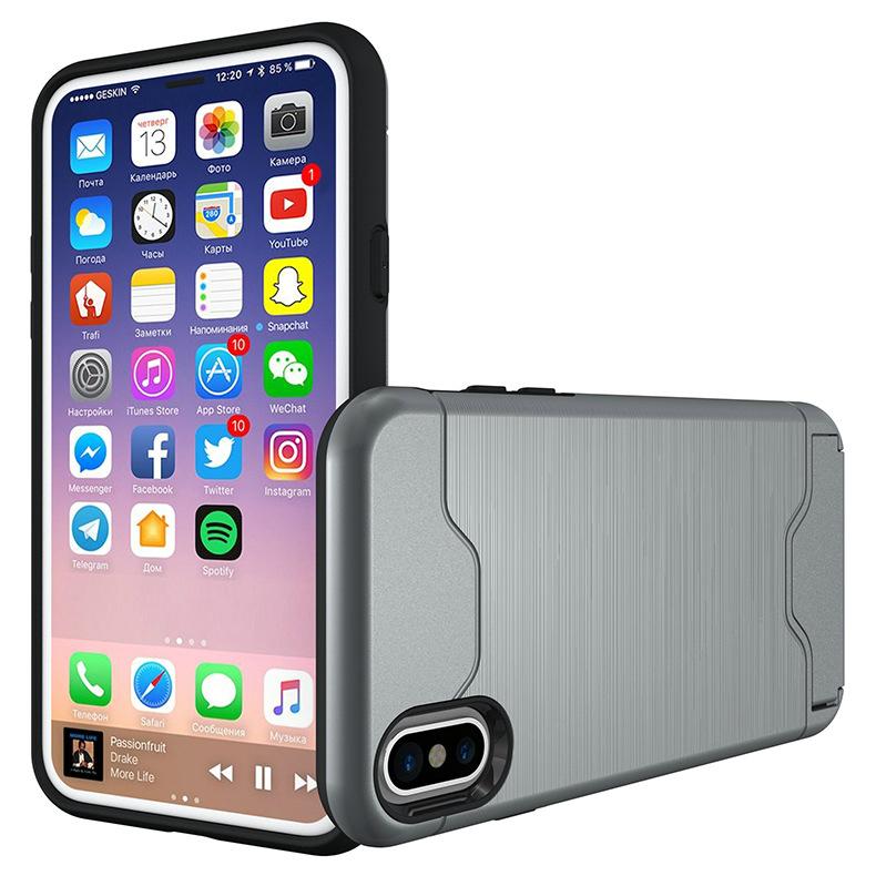 For iPhone 8 Case Multi-functional Hybrid TPU PC Brushed Kickstand phone back co 2