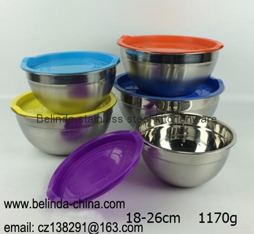 Chaozhou Caitang Stainless Steel 18-30cm Mixing Bowl Set with Color Lid/Cover