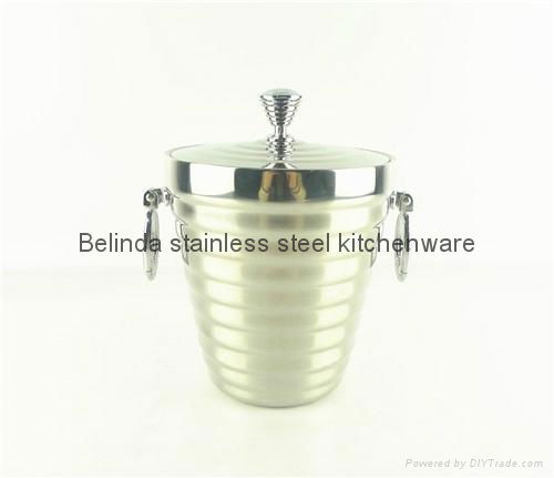 1L 2L Double Layer Stainless Steel Ice Bucket with Ice Tong