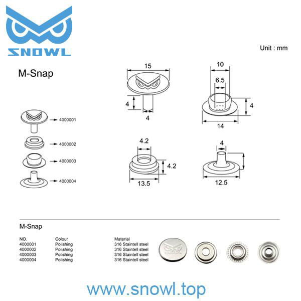 Stainless steel 316 15mm round shape snap button 2