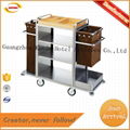 hotel stainless steel maid trolley with 4 ties Kunda