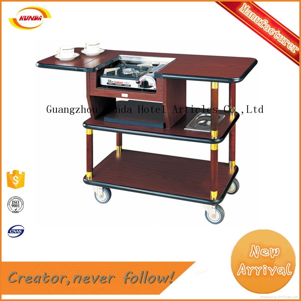 coffee making wooden hotel dining cart with one burner 2