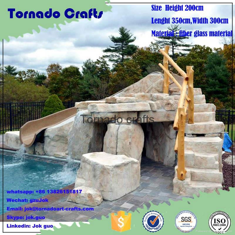 Customized swimming pool decorative slide landscape outdoor artificial waterfall 5