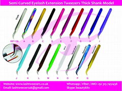 Semi Curved Eyelash Extension Tweezers Thick Shank Model