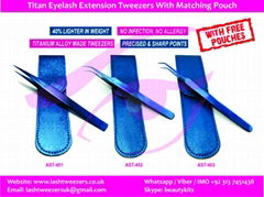 Titan Eyelash Extension Tweezers With Matching Pouch