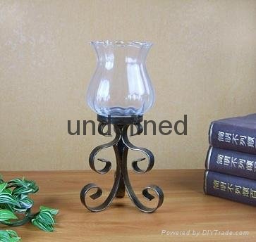 antique home decoration metal candle holder with glass without candle 