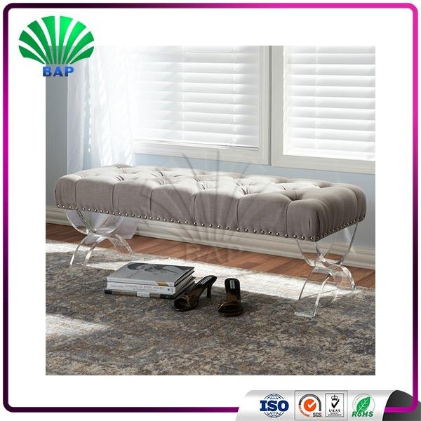 Eco-Friendly Morden Bed Side Furniture Clear Acrylic Bed end Bench with Acrylic  3