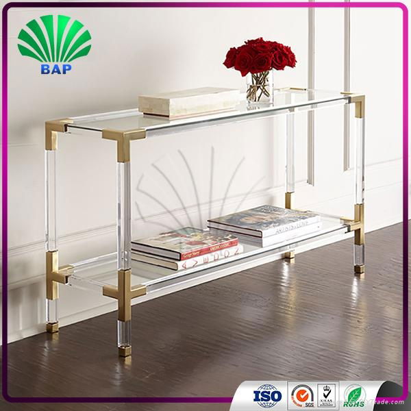Modern coffee table clear acrylic console table with mirror luxury curved glasse 2