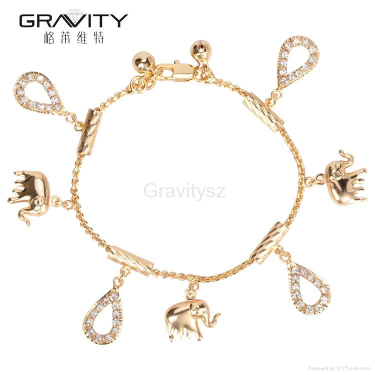 2017 new Gold Plated Elephant Pendant charm Bracelet Bangle Jewelry