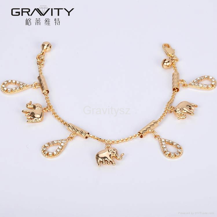 2017 new Gold Plated Elephant Pendant charm Bracelet Bangle Jewelry 3