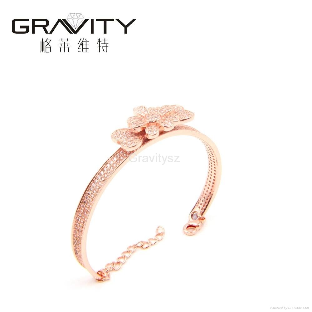 SHZH-006 Gravity jewelry rose gold color bangle, Brillant flower latest Design w