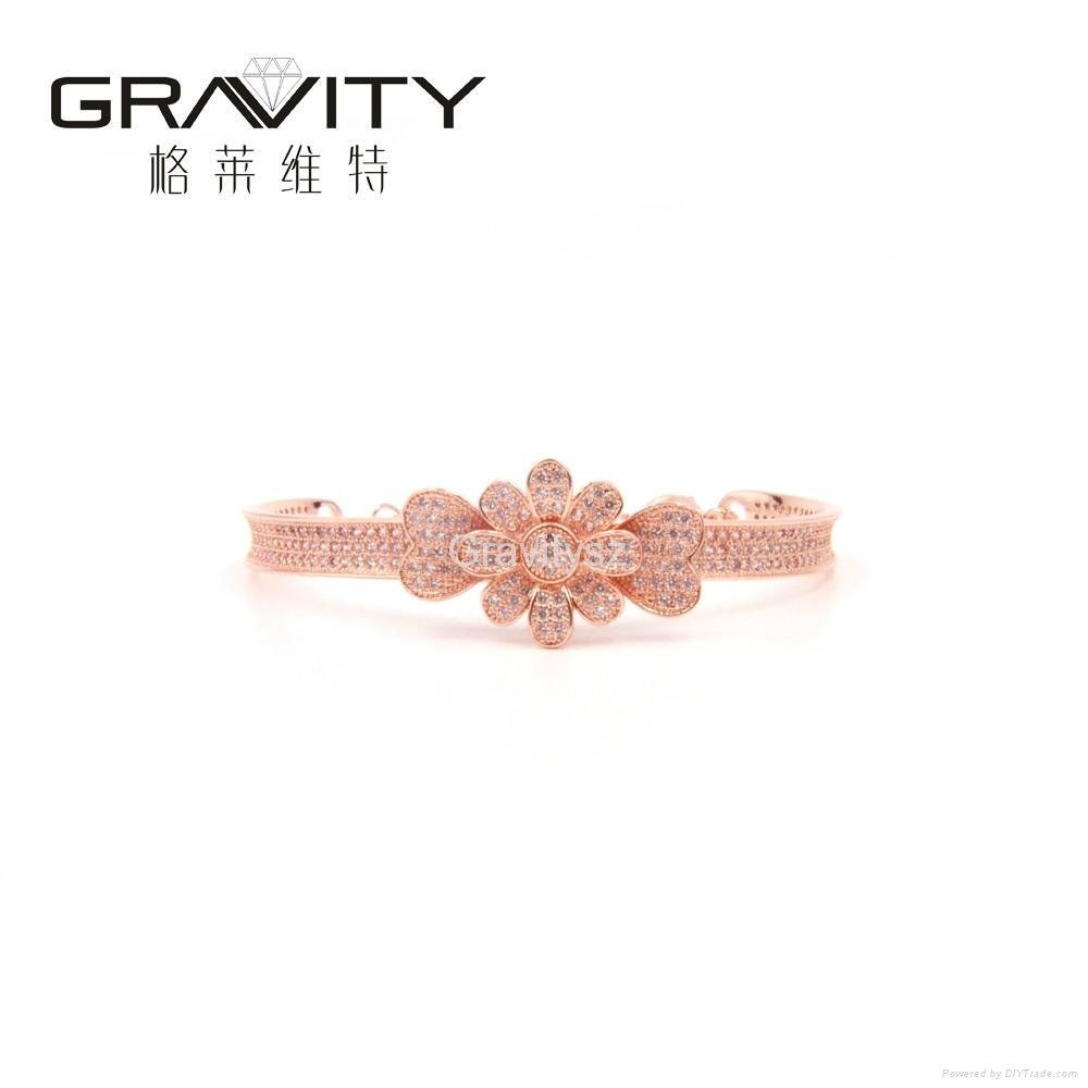 SHZH-006 Gravity jewelry rose gold color bangle, Brillant flower latest Design w 3