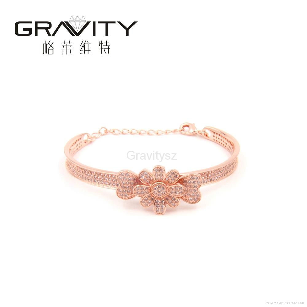 SHZH-006 Gravity jewelry rose gold color bangle, Brillant flower latest Design w 4