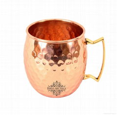 Copper Round Hammered Mug with Brass handle