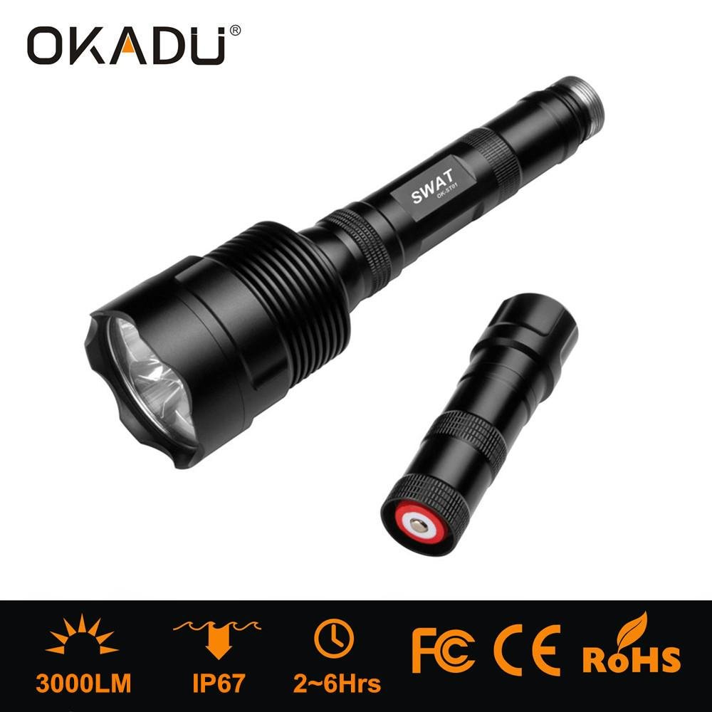 OKADU ST01 5-Mode Dimming Flashlight 3 Cree T6 High Power 3000Lm LED Lamp Tactic 4