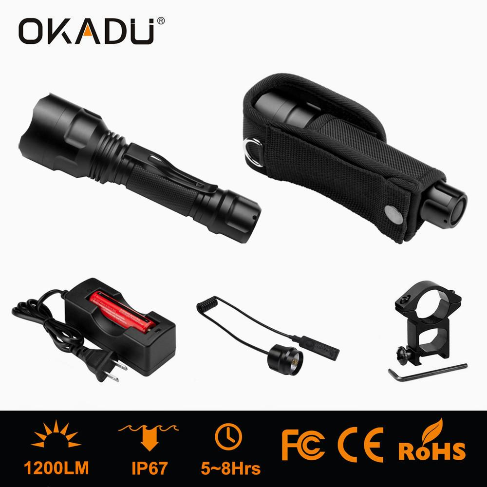 OKADU ST03 Rechargeable 18650 Battery LED Tactical Flashlight 1200 Lumen Cree XM 4