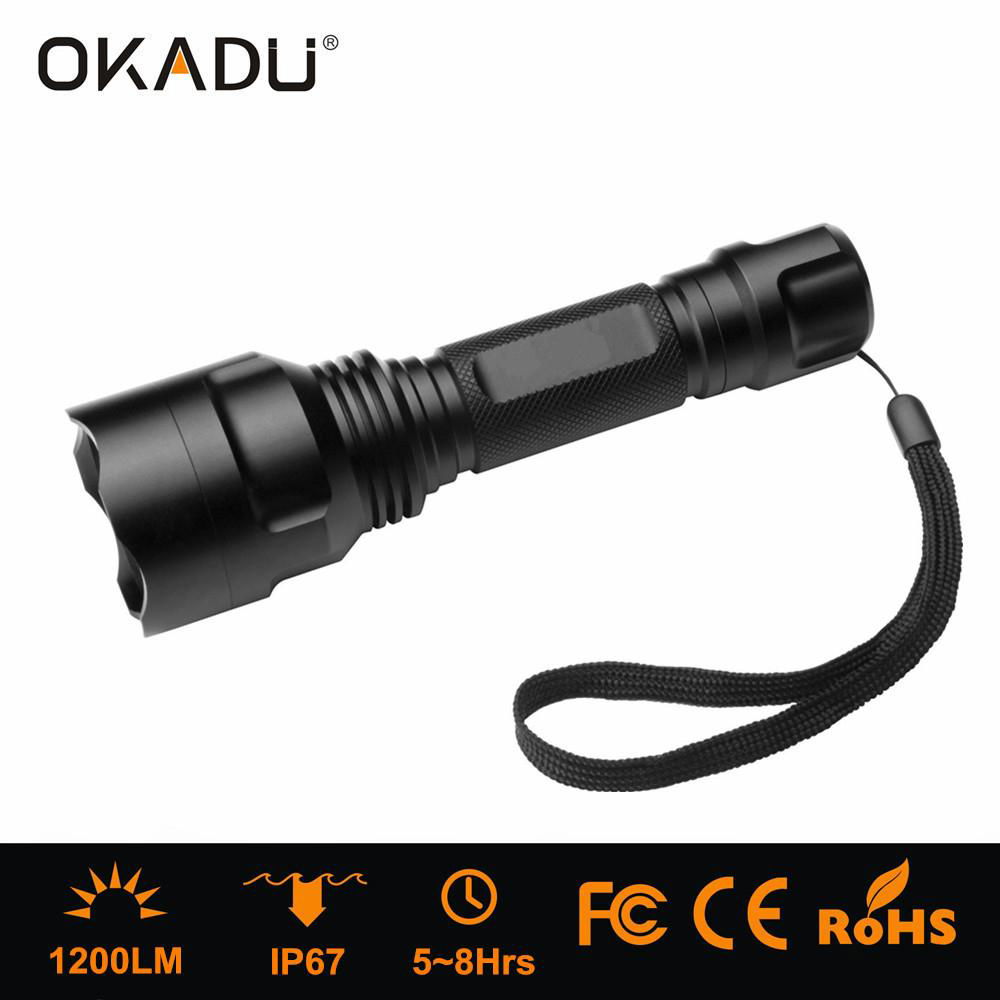 OKADU ST03 Rechargeable 18650 Battery LED Tactical Flashlight 1200 Lumen Cree XM 5