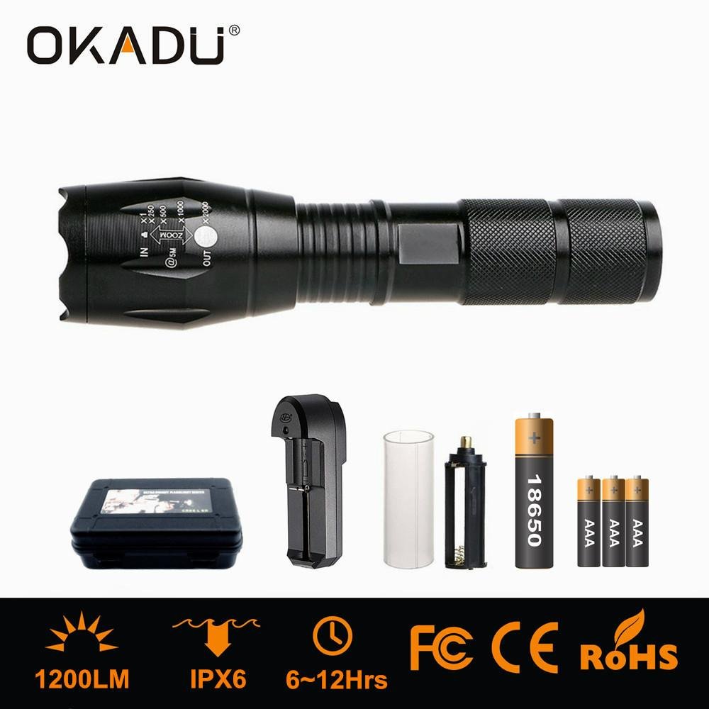 OKADU ZT05 Powerful 1200Lumen LED Focus Torch Cree T6 Zoom Tactical Flashlight 5
