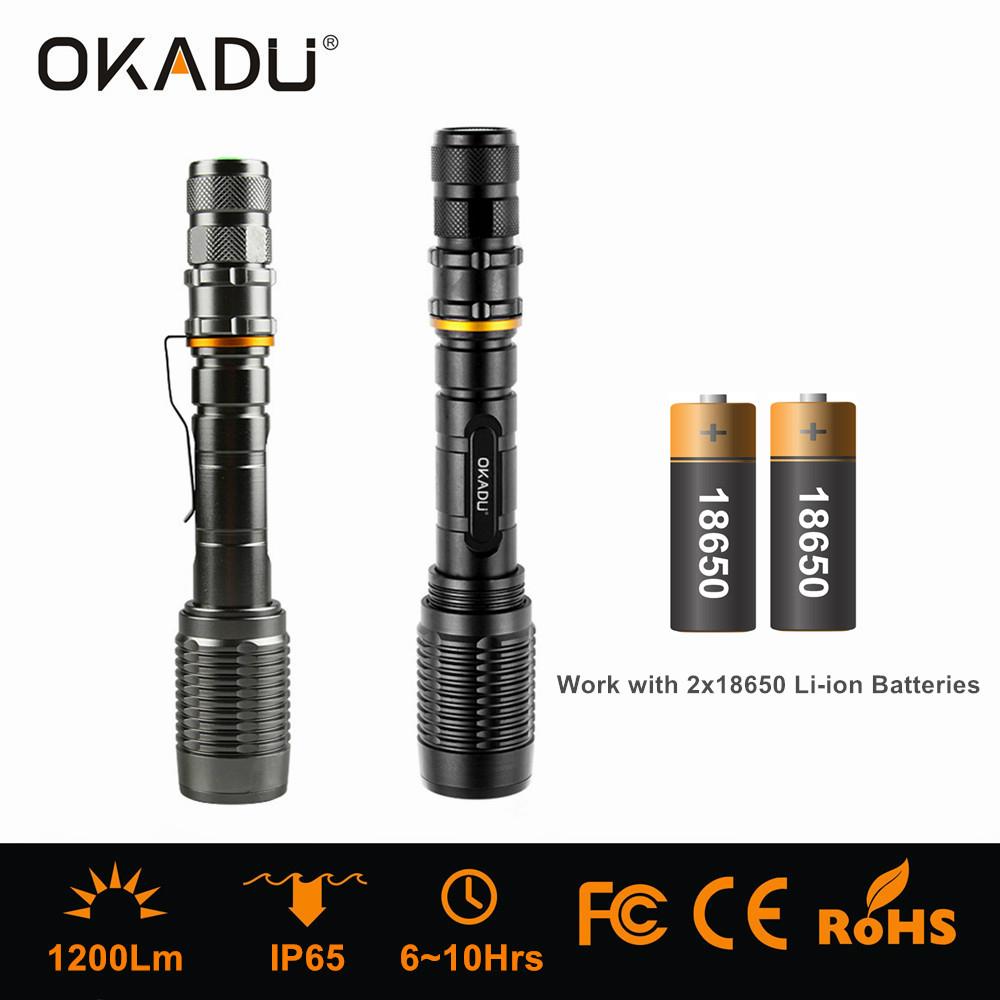 OKADU ZT02 18650 Battery Led Zoom Flashlight 1200Lumen Cree XM-L T6 LED Torch 2