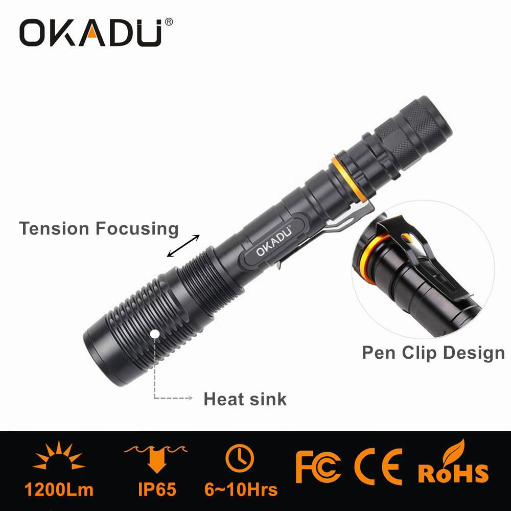 OKADU ZT02 18650 Battery Led Zoom Flashlight 1200Lumen Cree XM-L T6 LED Torch 4