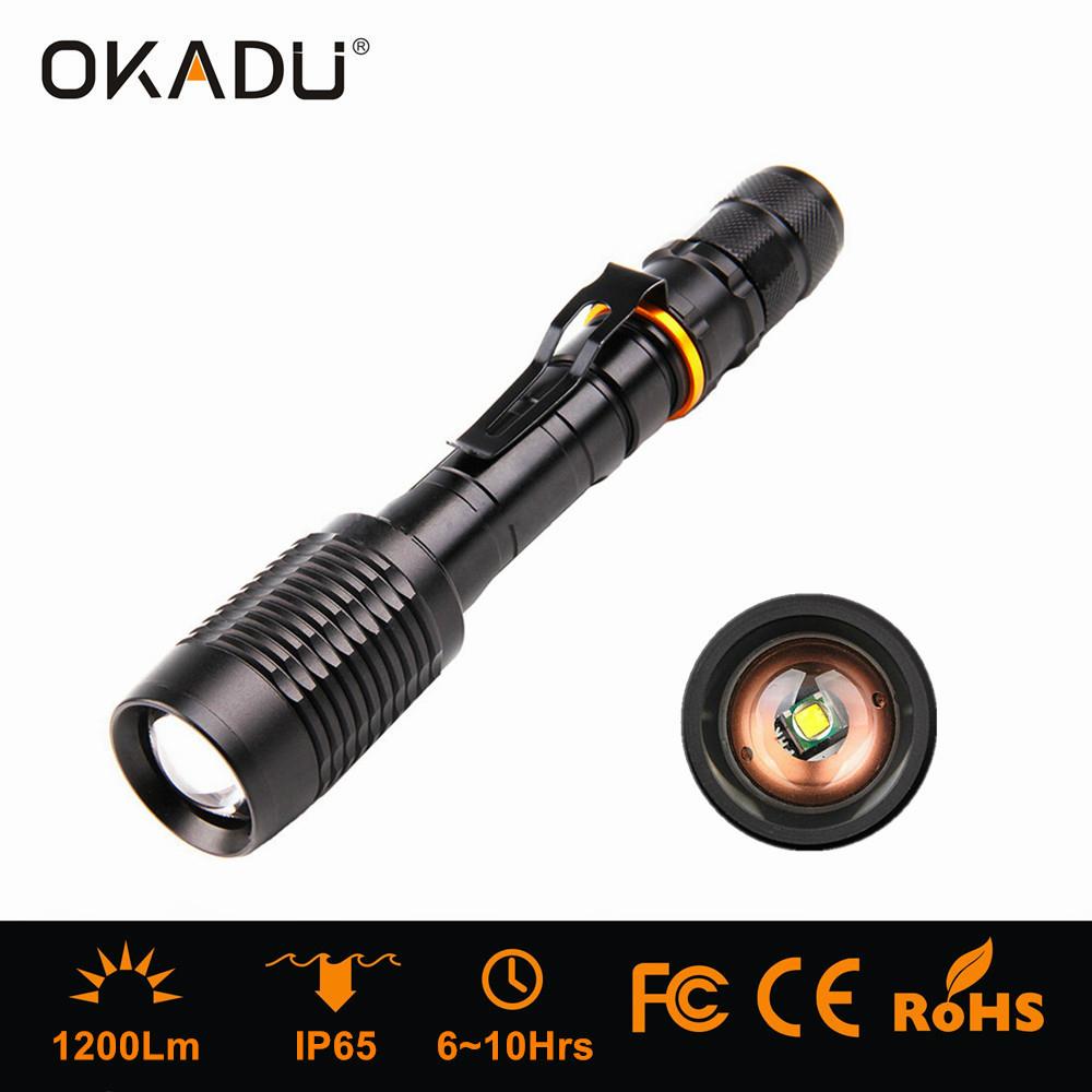 OKADU ZT02 18650 Battery Led Zoom Flashlight 1200Lumen Cree XM-L T6 LED Torch