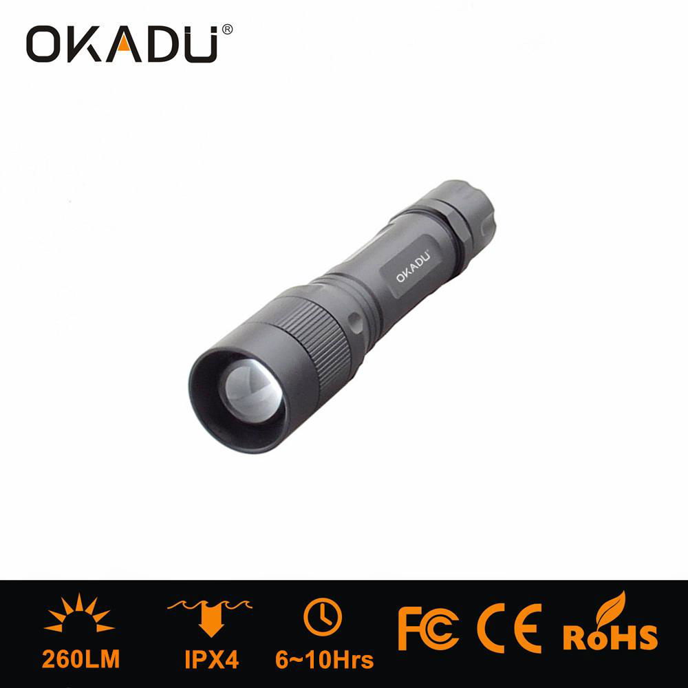OKADU ZQ03F 18650 Led Flashlight 360 degree Rotating Focus Led Flashlight
