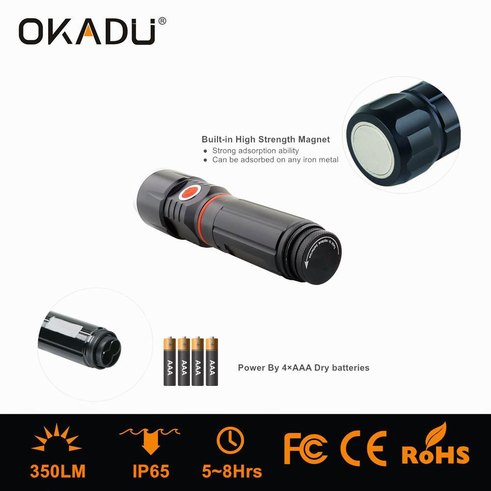 OKADU SF04 Cree Q5 LED Torch + 5W COB Work Light AAA Magnet 2IN1 Working Lamp 4