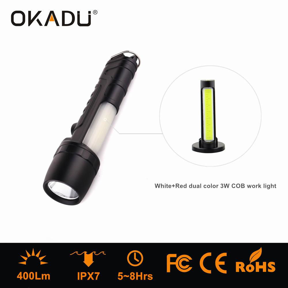 OKADU SF06 AAA Led COB Torch 5W Cree XT-E +3W White and Red Working Flashlight