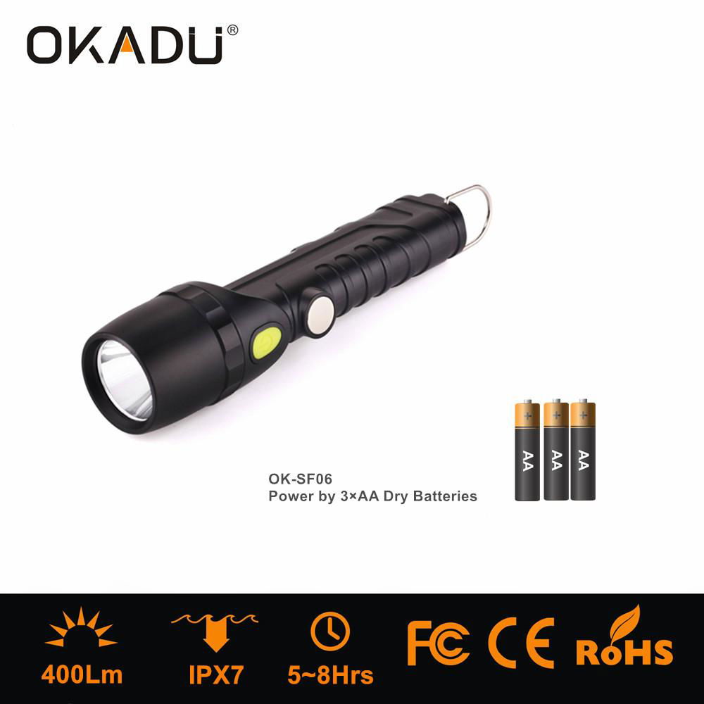 OKADU SF06 AAA Led COB Torch 5W Cree XT-E +3W White and Red Working Flashlight 5