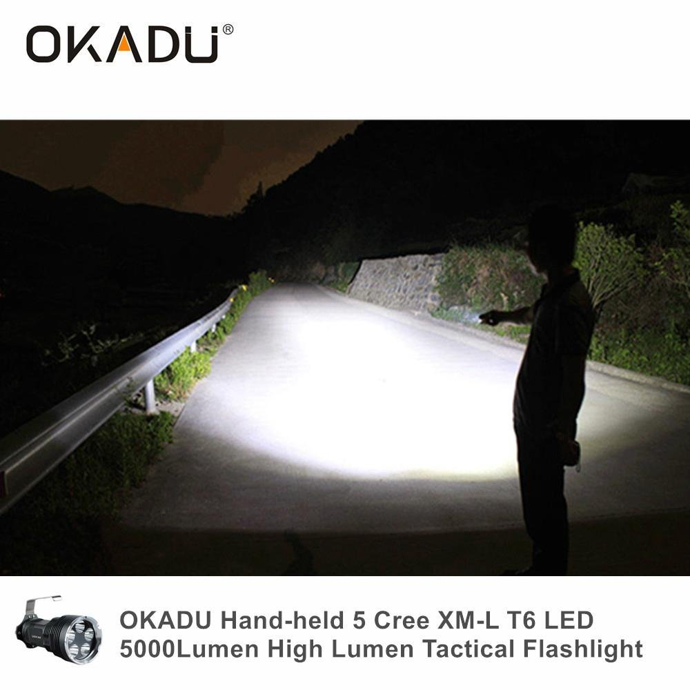 OKADU ST05H 18650 Led Handhold Flashlight 5000Lumens 5 Cree T6 Handheld Torch 5