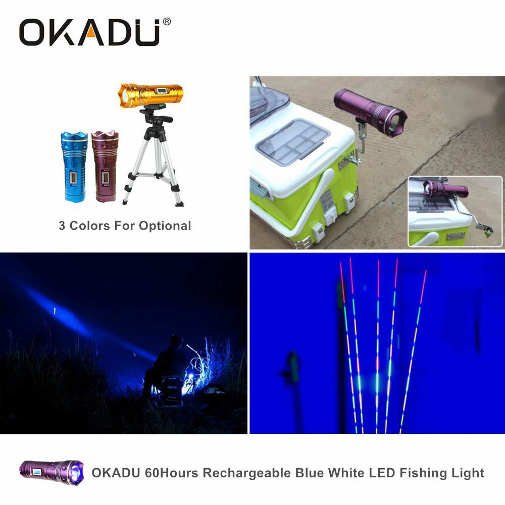 OKADU Long Runtime 60 Hrs 2Cree Q5 Led Fishing Flashlight 300Lm Fishing Torch 5