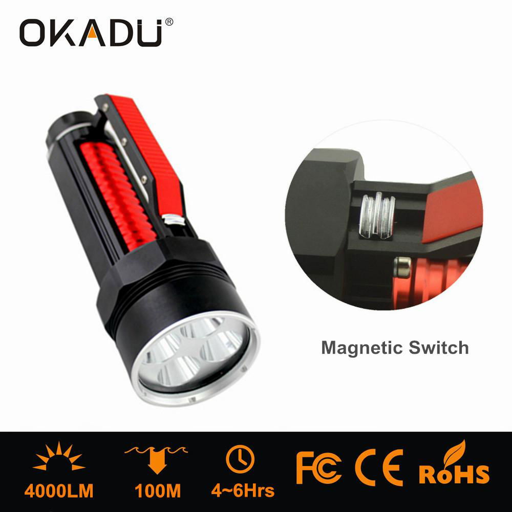 OKADU DT02 Magnet Switch Handheld Diving Torch 4000Lumen Led Diving Flashlight 5