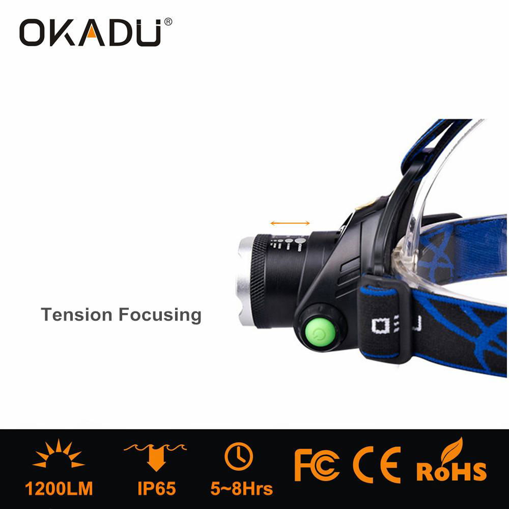 OKADU HT02 1200Lm Focus LED Head Light 1 Cree XM-L2 T6 LED Headlamp 2