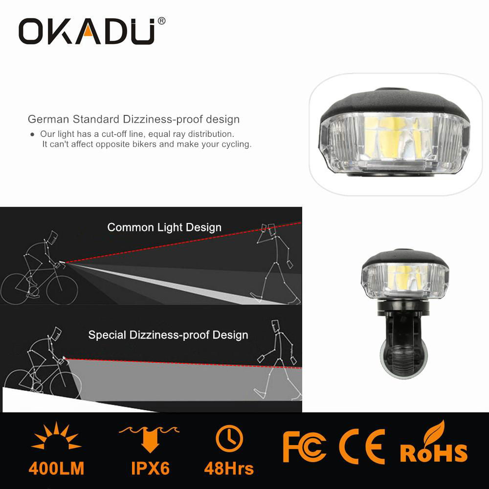 OKADU BT09 German Standard USB Bicycle Light Cree LED Bike Light 3