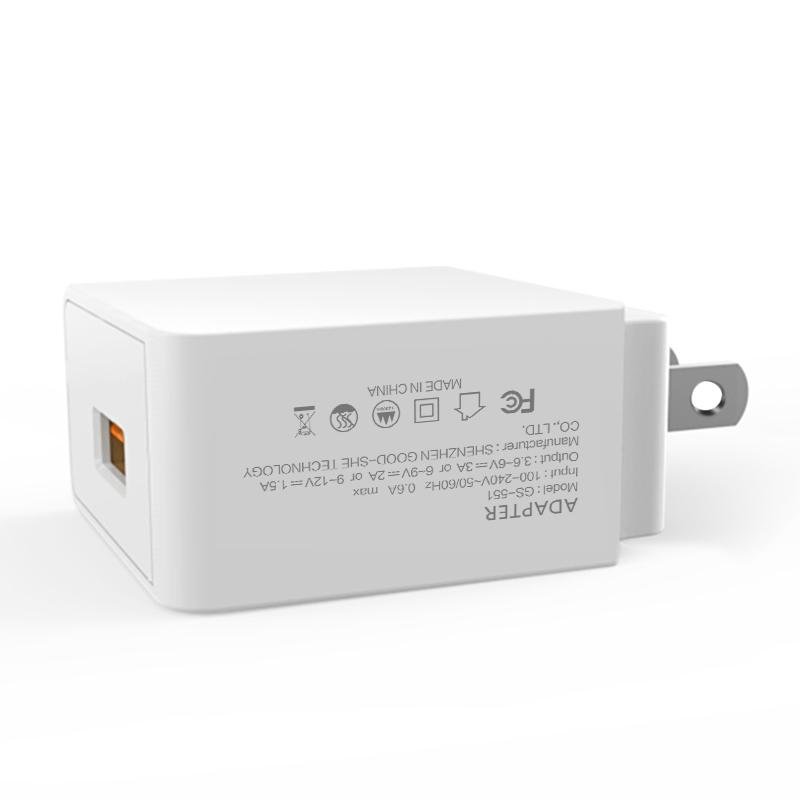 White QC3.0 18W Max Quick Fast USB USB Charger 1 Port Wall Charger for Mobile Ph