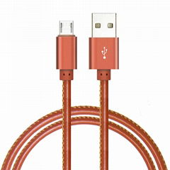 Newest PU micro usb  charger cable leather usb date sync cables