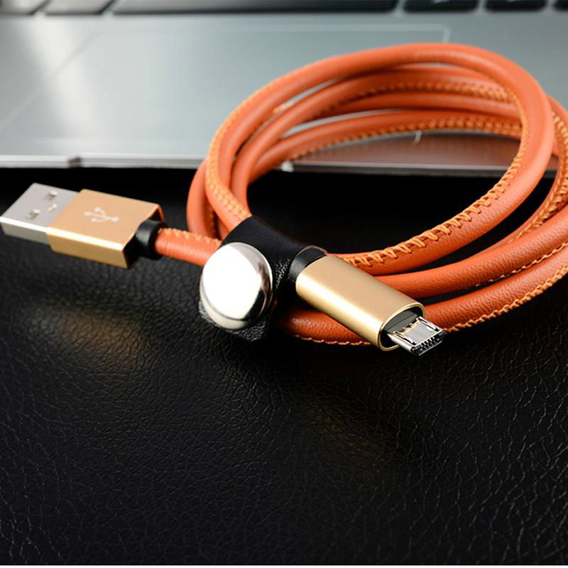 Newest PU micro usb  charger cable leather usb date sync cables 3