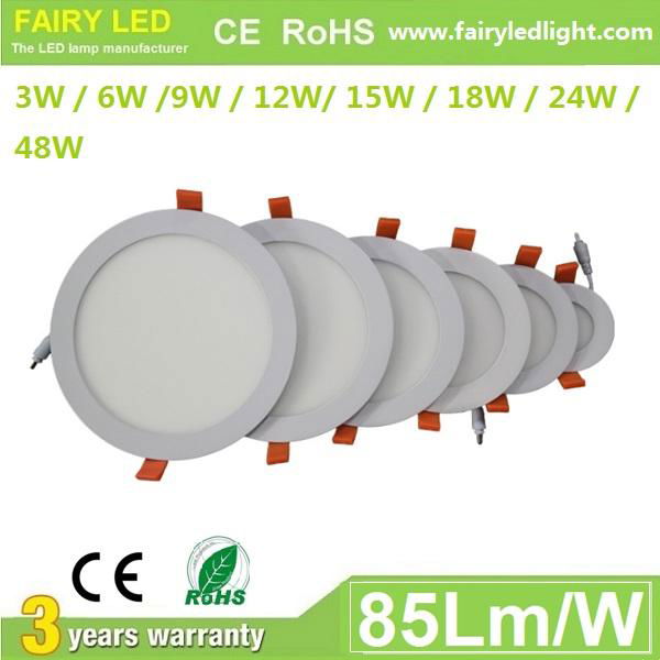 Elegant Design Super Slim Round LED panel light 3W 6W 9W 12W/ 15W 18W 24W 48W