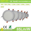 Elegant Design Super Slim Round LED panel light 3W 6W 9W 12W/ 15W 18W 24W 48W 1