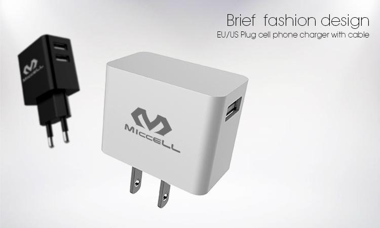 USB built-in Micro Cable EU/US Plug cell phone charger with cable 4