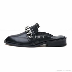 Parrcen Women's flast shoes black leather mule
