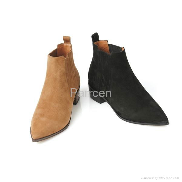 PARRCEN Women's Middle Heel Leather Boots With Elastic Strap 3