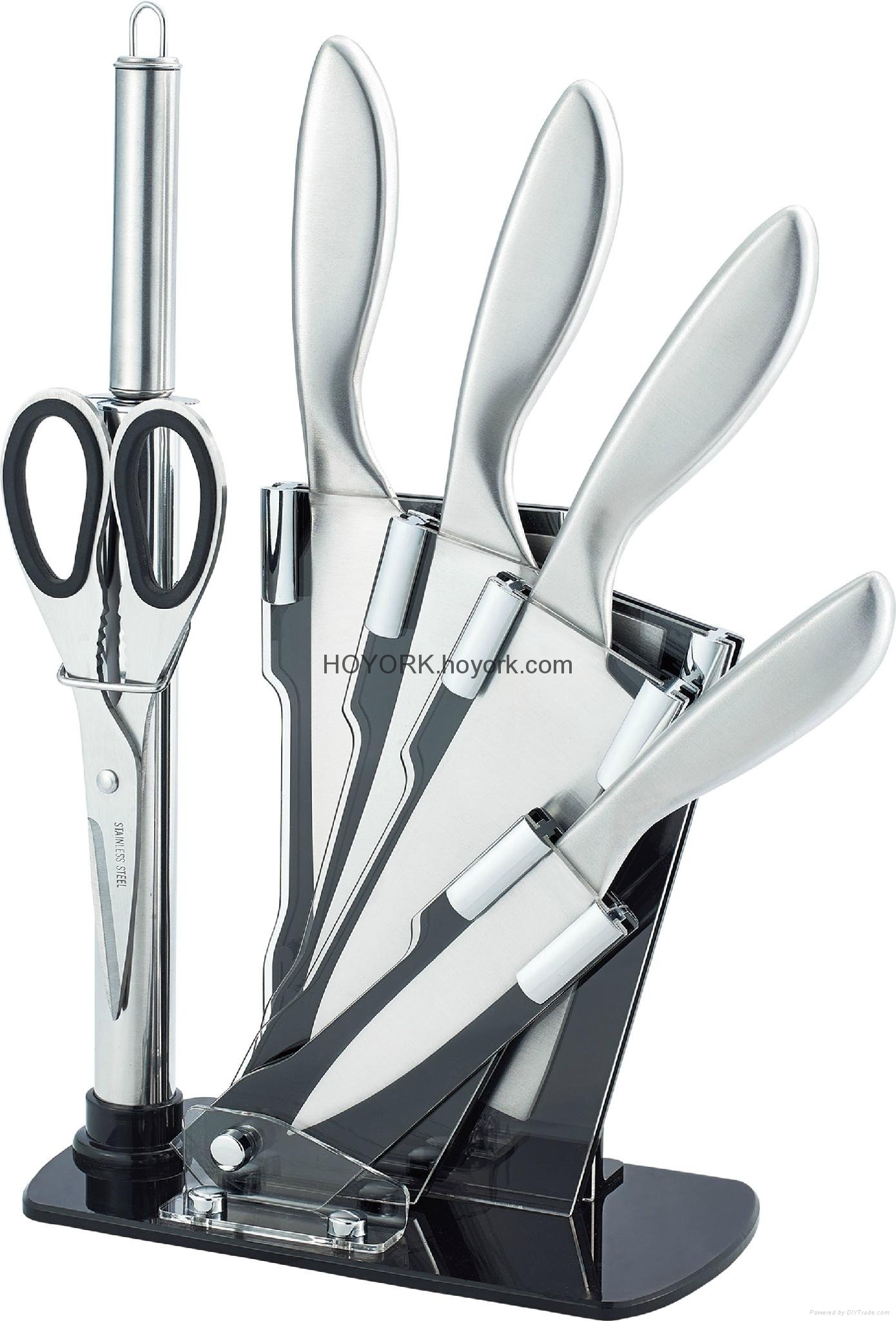 8 piece Stainless Steel hollow handle knife with Acrylic Stand