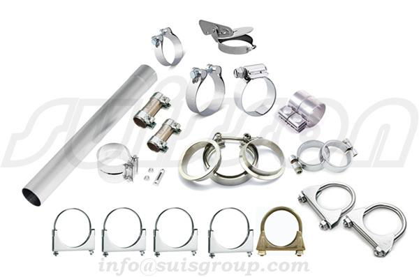 Automotive muffler clamps saddle clamps V-band flange assemblies