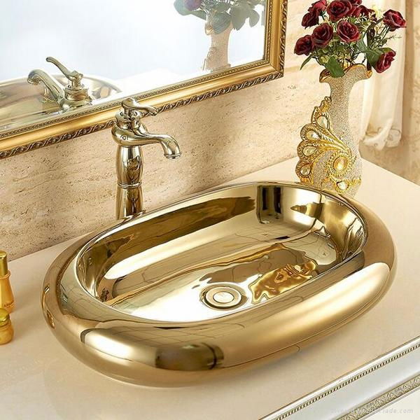 New item golden plated bathroom wash basin sink 2