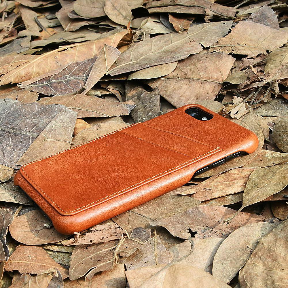 Cognac leather case phone with card slots