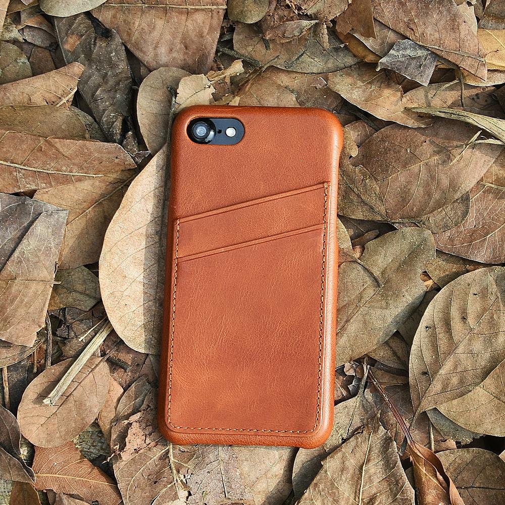 Cognac leather case phone with card slots 2