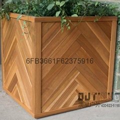 Creative art display feature of square wood preservative flower box combination